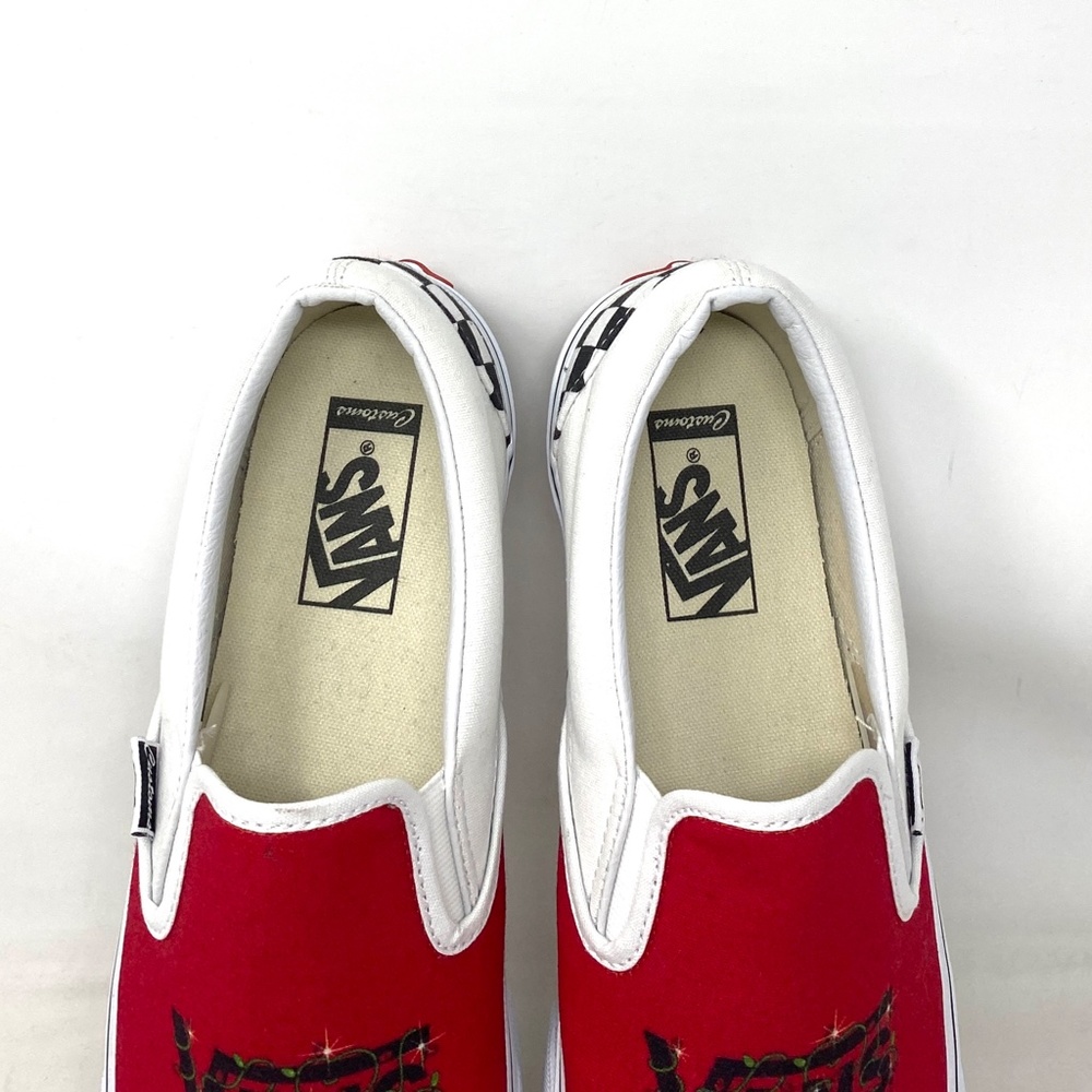 VANS Slip On Sneakers White Red Canvas Shoes Men Skate Low Top Custom Alsu01245 - Picture 6 of 11